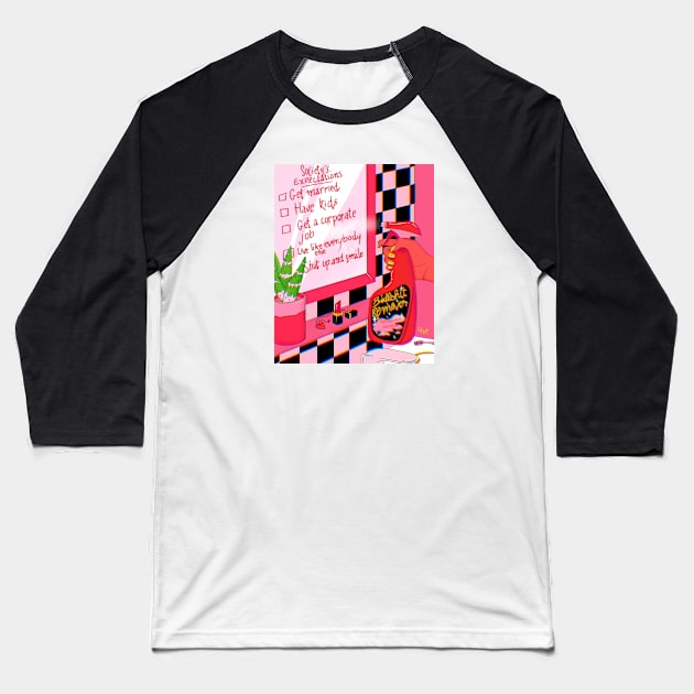 Society expectations Baseball T-Shirt by pink_pizzanova